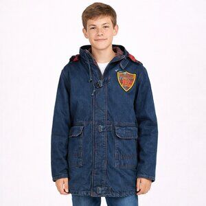 Vtg Storm Stopper Plaid Insulated Hooded Denim Coat RARE Fall Prep School Unisex